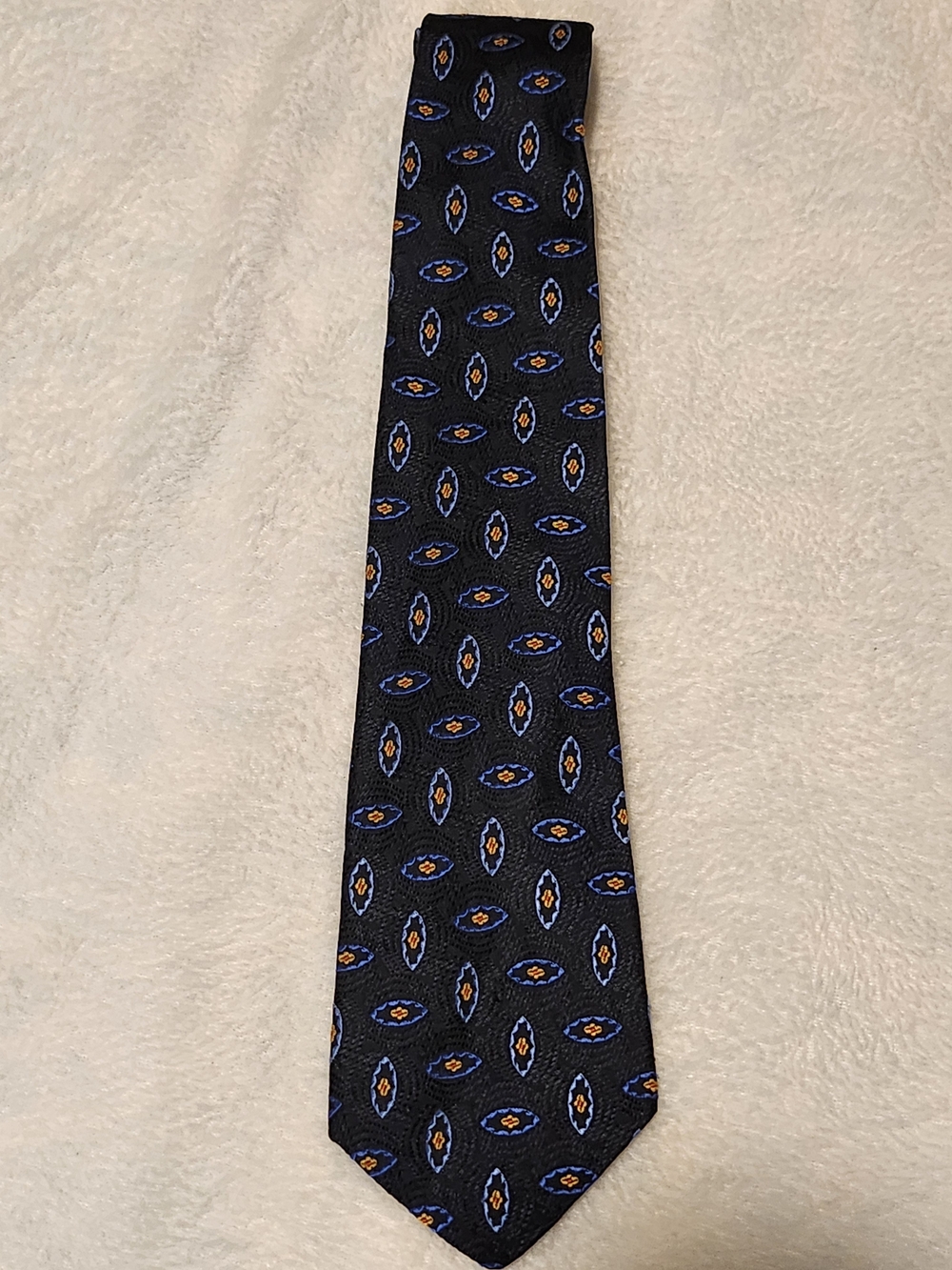 Vintage Robert Talbott Nordstrom Black Blue Medallion Silk Tie